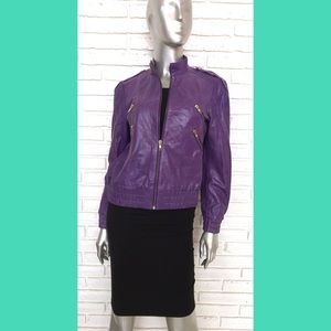 Alice + Olivia Purple Leather Motorcycle Jacket